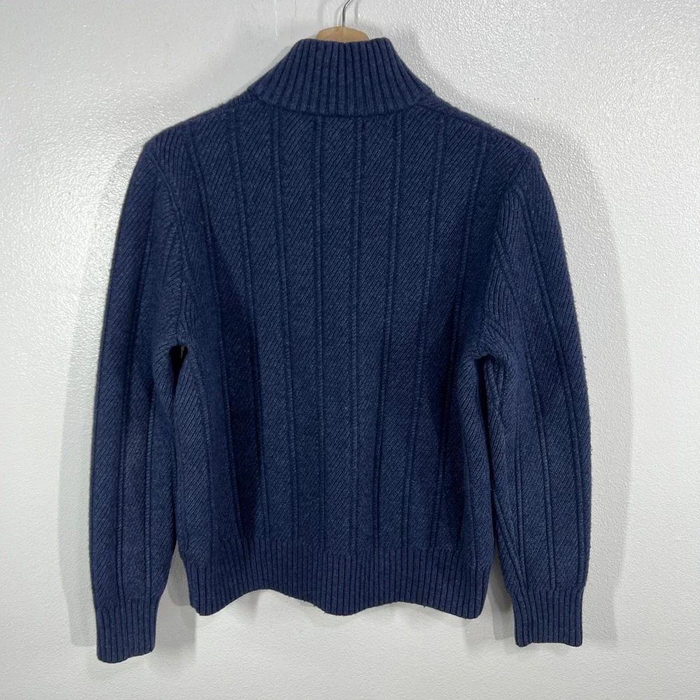 Banana Republic Italian Yarn Merino Wool Sweater 1/4 Button Men XL Blue Rib Knit